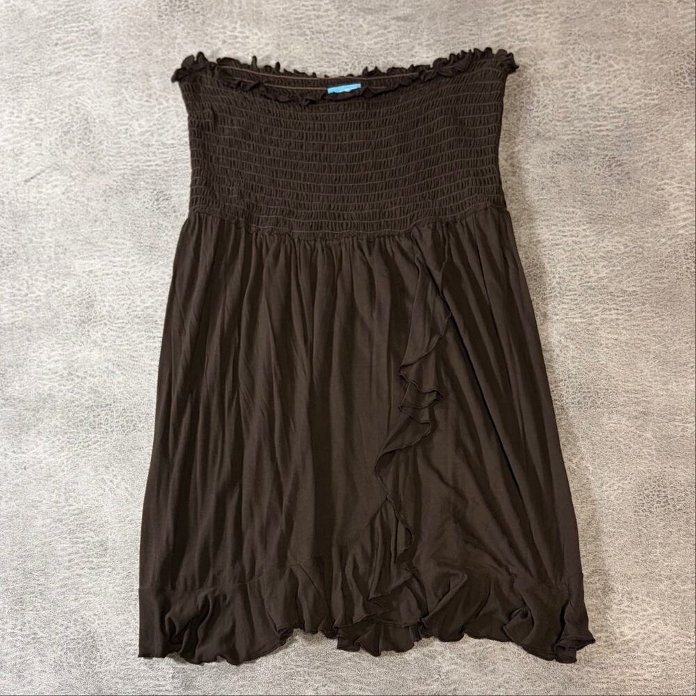 Brown Strapless Y2k Brown Smocked Ruffle Mini Dress
